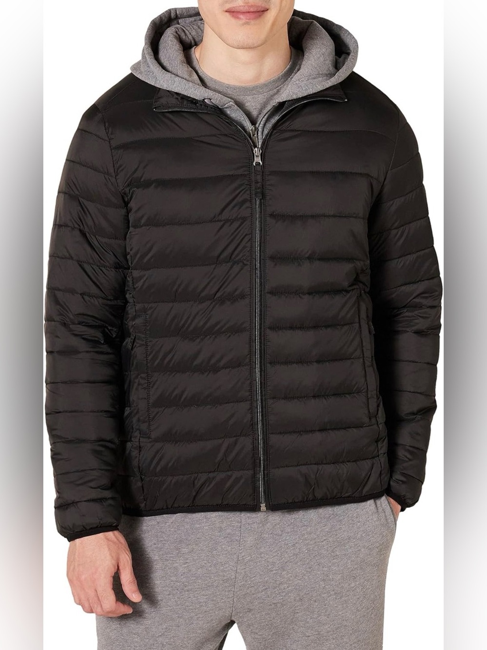 Men's Lightweight Water-Resistant Packable Hooded Puffer Jacket Black Medium